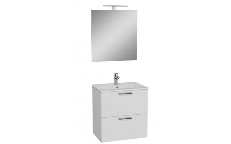 EASY PLUS nábytková zostava 590x408x596mm, skrinka s 2 zásuvkami, umývadlo, zrkadlo a LED osvetlenie, biela