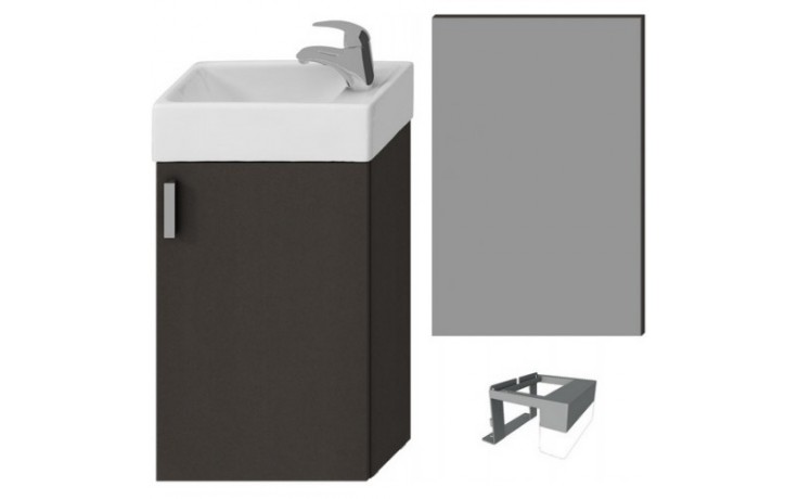 JIKA PETIT nábytková zostava 386x221x585mm, skrinka s umývatkom, zrkadlo, osvetlenie, šedá/šedá