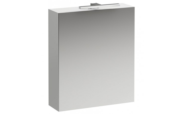 LAUFEN BASE zrkadlová skrinka 60x70x18,5 cm, osvetlenie, s vypínačom a el. zásuvkou, pánty vľavo, MDF, lesklá biela
