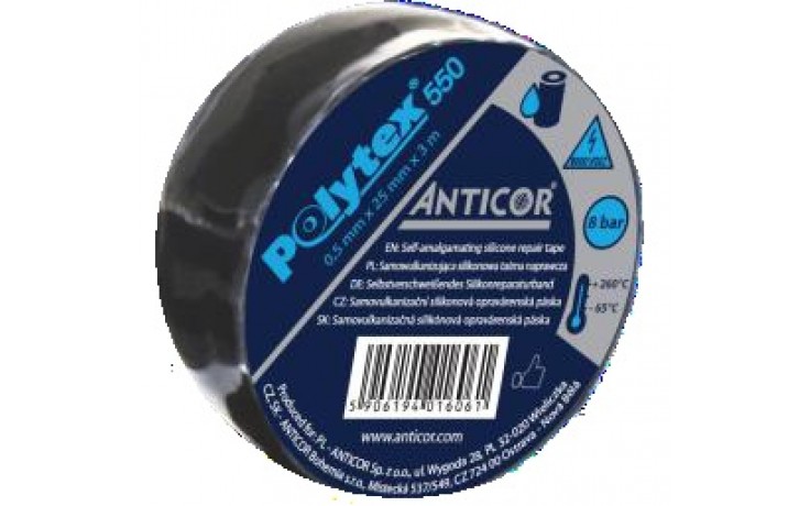 ANTICOR POLYTEX 550 silikónová páska 25mm, 3m, samozvariteľná, čierna