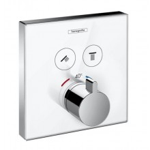 HANSGROHE SHOWER SELECT GLASS podomietková termostatická batéria, pre 2 spotrebiče, biela/chróm