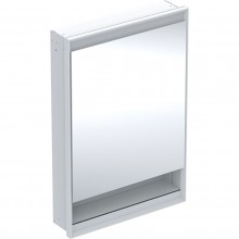 GEBERIT ONE zrkadlová skrinka vstavaná 60x90x15 cm, osvetlenie s reguláciou stmievania a teploty svetla, s vypínačom a el. zásuvkou, Bluetooth, pánty vľavo, hliník, biela