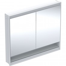 GEBERIT ONE zrkadlová skrinka vstavaná 105x90x15 cm, osvetlenie s reguláciou stmievania a teploty svetla, s vypínačom a el. zásuvkou, Bluetooth, hliník, biela