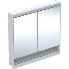 GEBERIT ONE zrkadlová skrinka vstavaná 90x90x15 cm, osvetlenie s reguláciou stmievania a teploty svetla, s vypínačom a el. zásuvkou, Bluetooth, hliník, biela