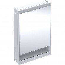 GEBERIT ONE zrkadlová skrinka vstavaná 60x90x15 cm, osvetlenie s reguláciou stmievania a teploty svetla, s vypínačom a el. zásuvkou, Bluetooth, pánty vpravo, hliník, biela