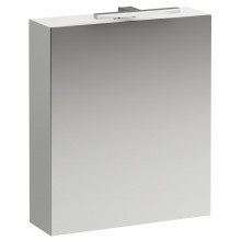 LAUFEN BASE zrkadlová skrinka 60x70x18,5 cm, osvetlenie, s vypínačom a el. zásuvkou, pánty vľavo, MDF, lesklá biela