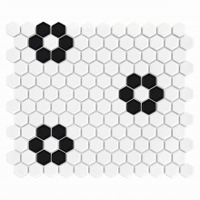 DUNIN HEXAGONIC mozaika 30x26(2,3x2,6)cm, lesk, white black flower